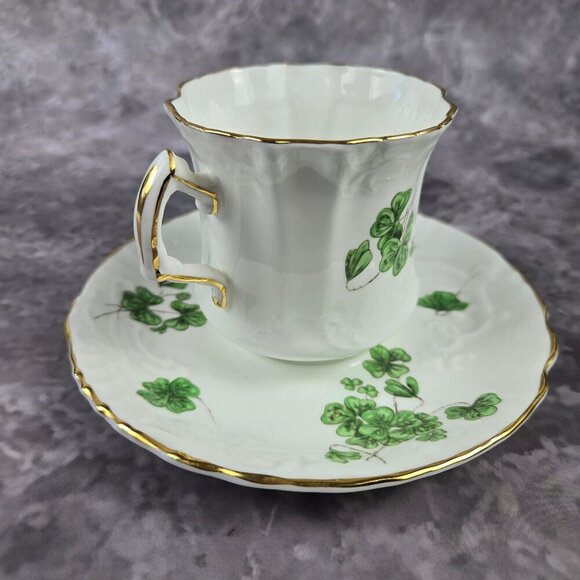Hammersley & Co Lucky Shamrock Tea Cup & Saucer Bone China Gold Trim Vintage - Picture 3 of 16